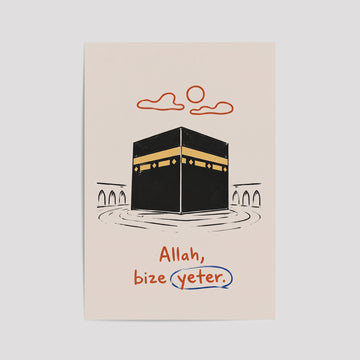 Allah Bize Yeter Poster – Minimal Kâbe Temalı İslami Duvar Dekoru