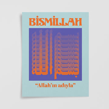 Bismillah Poster – Renkli Tipografik Besmele Tasarımlı İslami Duvar Posteri
