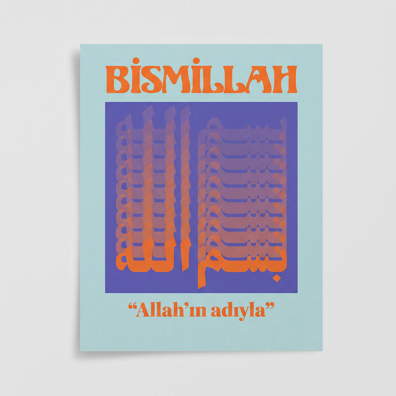 Bismillah Poster – Renkli Tipografik Besmele Tasarımlı İslami Duvar Posteri