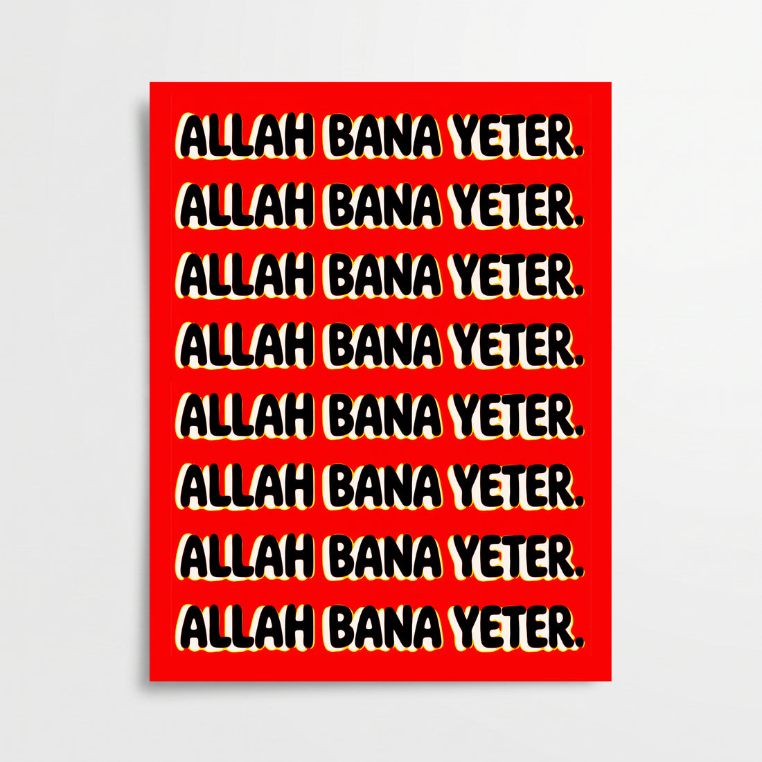 Allah Bana Yeter Kırmızı Tipografik Poster
