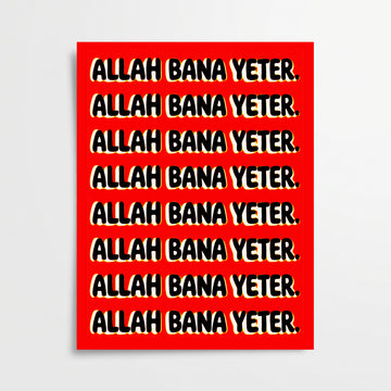 Allah Bana Yeter Kırmızı Tipografik Poster
