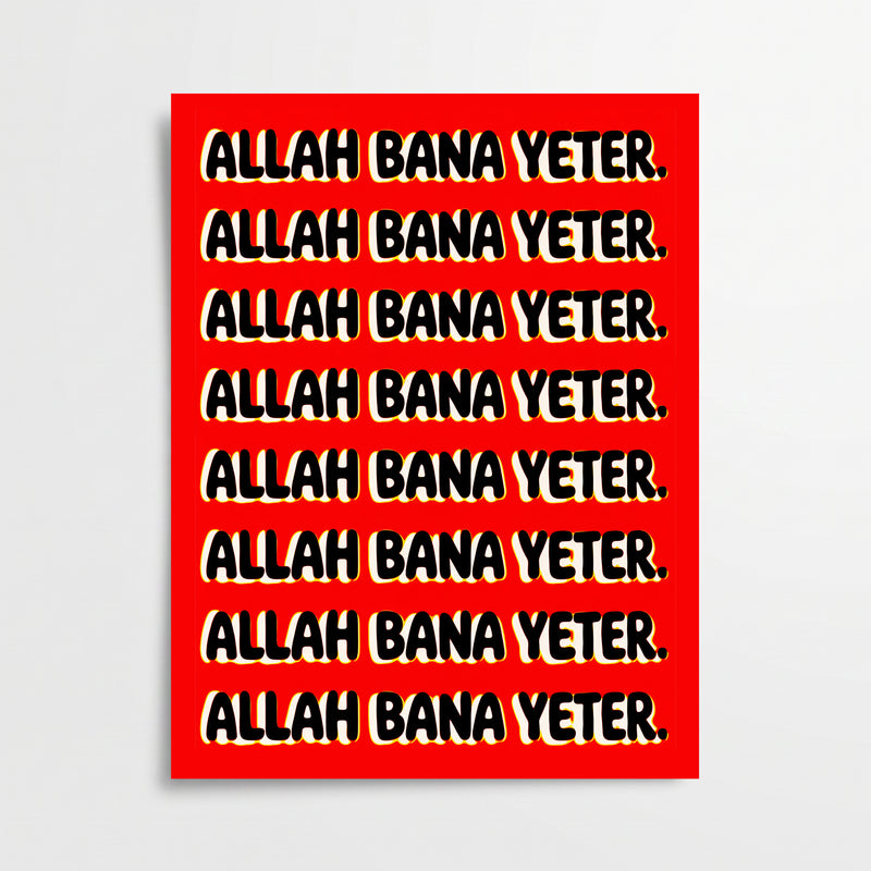 "Allah Bana Yeter" Kırmızı Tipografik Poster
