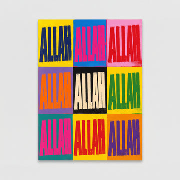 Allah Yazılı Renkli Pop Art Poster – Modern İslami Dekoratif Duvar Posteri