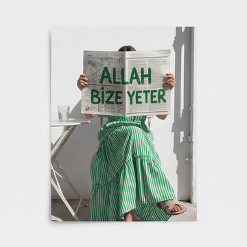 Allah Bize Yeter Poster – Gazete Temalı Modern İslami Duvar Posteri