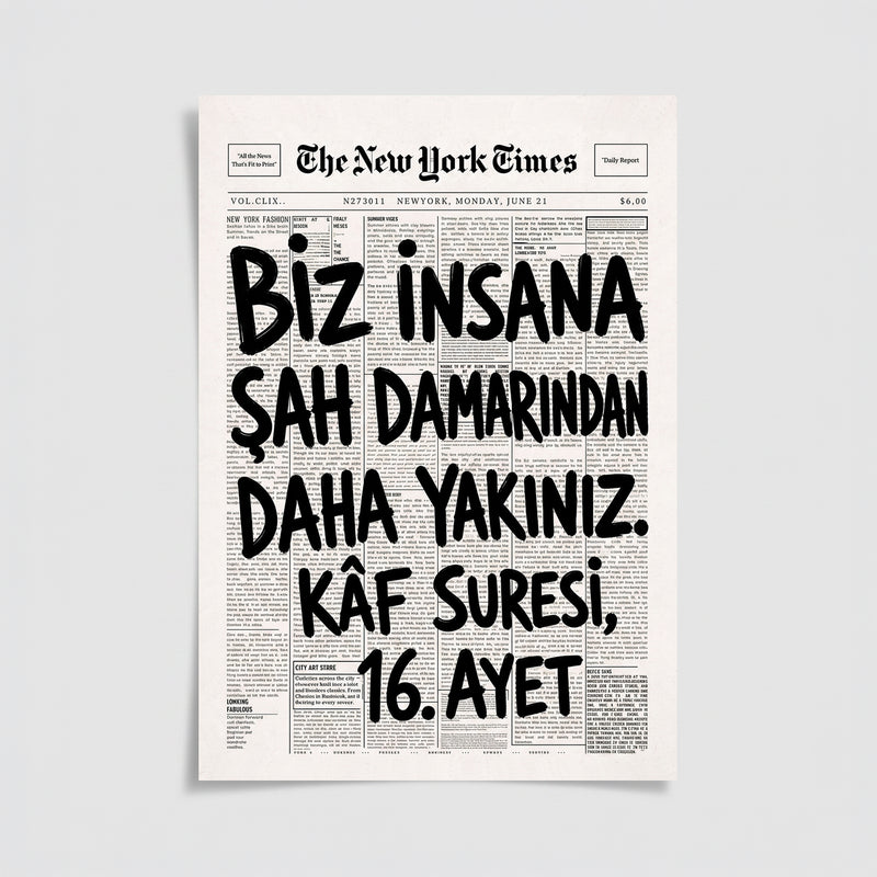 Biz İnsana Şah Damarından Daha Yakınız Poster – Kaf Suresi 16. Ayet Temalı İslami Duvar Posteri
