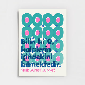 Bilin ki O, Kalplerin İçindekini Bilmektedir – Mülk Suresi 13. Ayet Poster Baskı