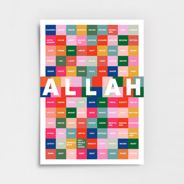 Allah’ın 99 İsmi Renkli Esmaü’l Hüsnâ Poster Baskı