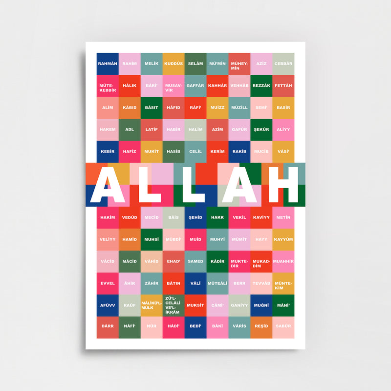 Allah’ın 99 İsmi Renkli Esmaü’l Hüsnâ Poster Baskı