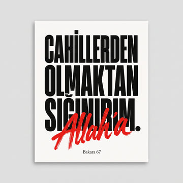 Cahillerden Olmaktan Allah’a Sığınırım Poster – Bakara 67 Ayet Temalı İslami Duvar Dekoru