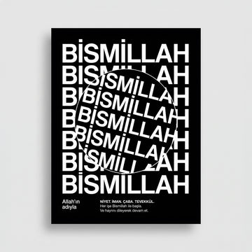 Bismillah Tipografik Poster – Siyah Beyaz Modern İslami Duvar Posteri