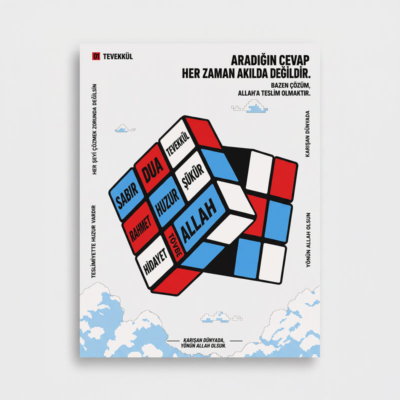 Tevekkül Küpü Poster – Modern İslami Rubik Küp Temalı Duvar Posteri